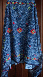 Pure Cotton Unstitched Suit Set with  kantha work on neck cotton bottom cotton dupatta with kantha work